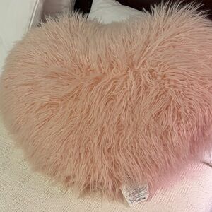 Luxurious Pink Heart-Shaped Faux Fur Pillow